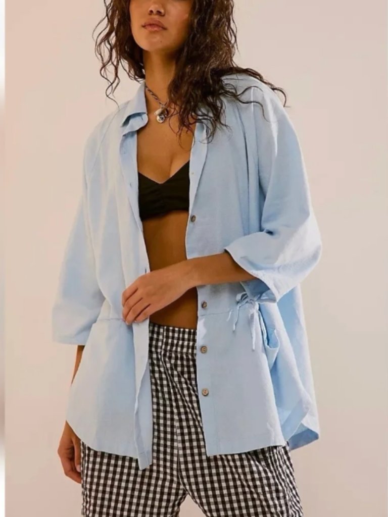 Free People Take Me With You Linen Button Down Size Xs